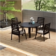 Round Slatted Dining Table Powder-Coated Aluminum with Umbrella Hole in Black