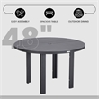 Round Slatted Dining Table Powder-Coated Aluminum with Umbrella Hole in Black