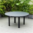 Round Slatted Dining Table Powder-Coated Aluminum with Umbrella Hole in Black