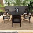 Round Slatted Dining Table Powder-Coated Aluminum with Umbrella Hole in Black