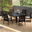 Round Slatted Dining Table Powder-Coated Aluminum with Umbrella Hole in Black