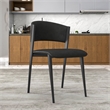 Leather Dining Chair with Curved Open-Back and Waterfall Edge Seat in Black