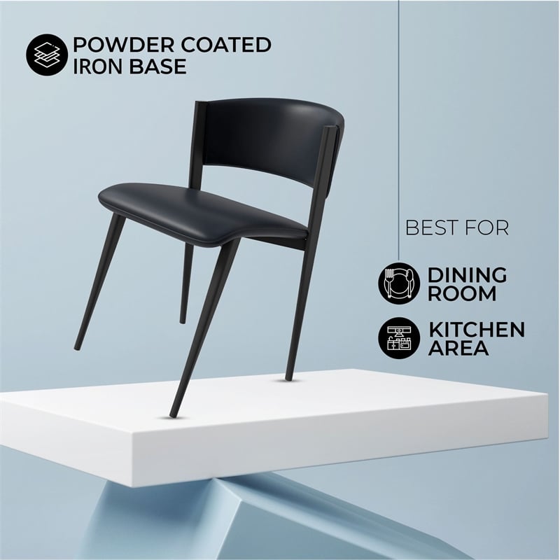 Leather Dining Chair with Curved Open-Back and Waterfall Edge Seat in Black