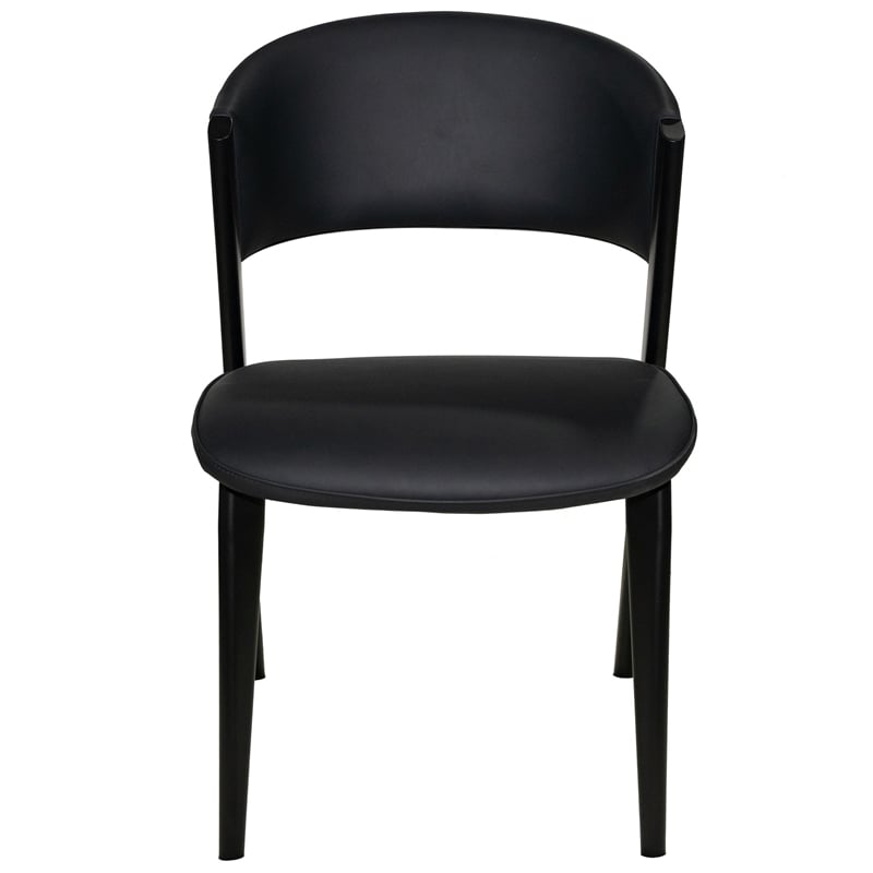 Leather Dining Chair with Curved Open-Back and Waterfall Edge Seat in Black