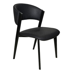 Leather Dining Chair with Curved Open-Back and Waterfall Edge Seat in Black
