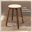 Leather Counter Stool with Poplar Wood Frame and Swivel in Walnut/Cream