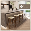 Leather Counter Stool with Poplar Wood Frame and Swivel in Walnut/Cream