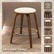 Leather Counter Stool with Poplar Wood Frame and Swivel in Walnut/Cream