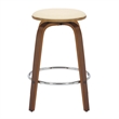 Leather Counter Stool with Poplar Wood Frame and Swivel in Walnut/Cream