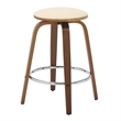 Leather Counter Stool with Poplar Wood Frame and Swivel in Walnut/Cream