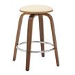 Leather Counter Stool with Poplar Wood Frame and Swivel in Walnut/Cream