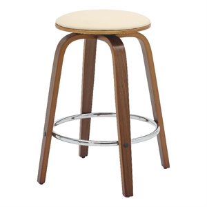 Leather Counter Stool with Poplar Wood Frame and Swivel in Walnut/Cream
