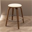 Leather Counter Stool with Poplar Wood Frame and Swivel in Walnut/Light Taupe