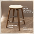 Leather Counter Stool with Poplar Wood Frame and Swivel in Walnut/Light Taupe