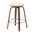 Leather Counter Stool with Poplar Wood Frame and Swivel in Walnut/Light Taupe