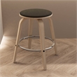 Leather Counter Stool with Poplar Wood Frame and Swivel in Washed Walnut/Black