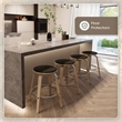 Leather Counter Stool with Poplar Wood Frame and Swivel in Washed Walnut/Black