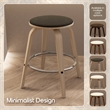 Leather Counter Stool with Poplar Wood Frame and Swivel in Washed Walnut/Black