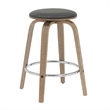 Leather Counter Stool with Poplar Wood Frame and Swivel in Washed Walnut/Black