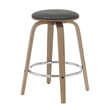 Leather Counter Stool with Poplar Wood Frame and Swivel in Washed Walnut/Black