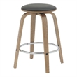 Leather Counter Stool with Poplar Wood Frame and Swivel in Washed Walnut/Black
