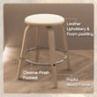 Leather Counter Stool with Poplar Wood Frame and Swivel in Washed Walnut/Taupe