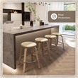 Leather Counter Stool with Poplar Wood Frame and Swivel in Washed Walnut/Taupe