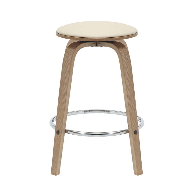 Leather Counter Stool with Poplar Wood Frame and Swivel in Washed Walnut/Taupe