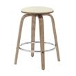 Leather Counter Stool with Poplar Wood Frame and Swivel in Washed Walnut/Taupe