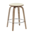 Leather Counter Stool with Poplar Wood Frame and Swivel in Washed Walnut/Taupe