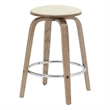 Leather Counter Stool with Poplar Wood Frame and Swivel in Washed Walnut/Taupe
