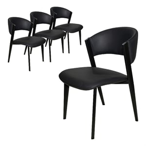 Leather Dining Chair with Curved Open-Back and Iron Legs Set of 4 in Black