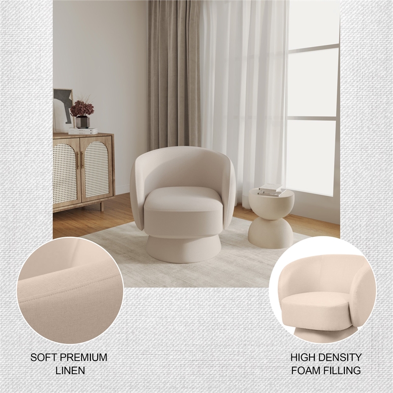 Accent Chair in Fabric Armchair with Removable Base and Swivel in Oatmeal Linen