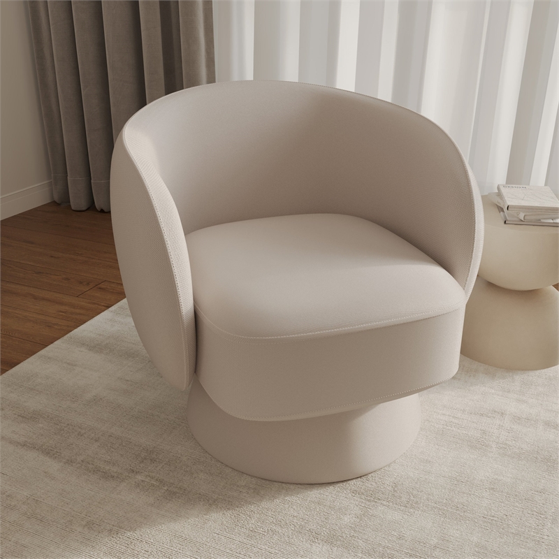 Accent Chair in Fabric Armchair with Removable Base and Swivel in Oatmeal Linen
