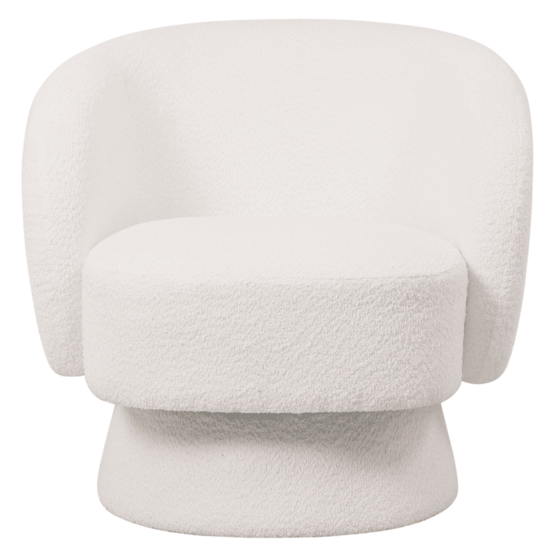 Accent Chair in Fabric Armchair with Removable Base and Swivel in White Boucle
