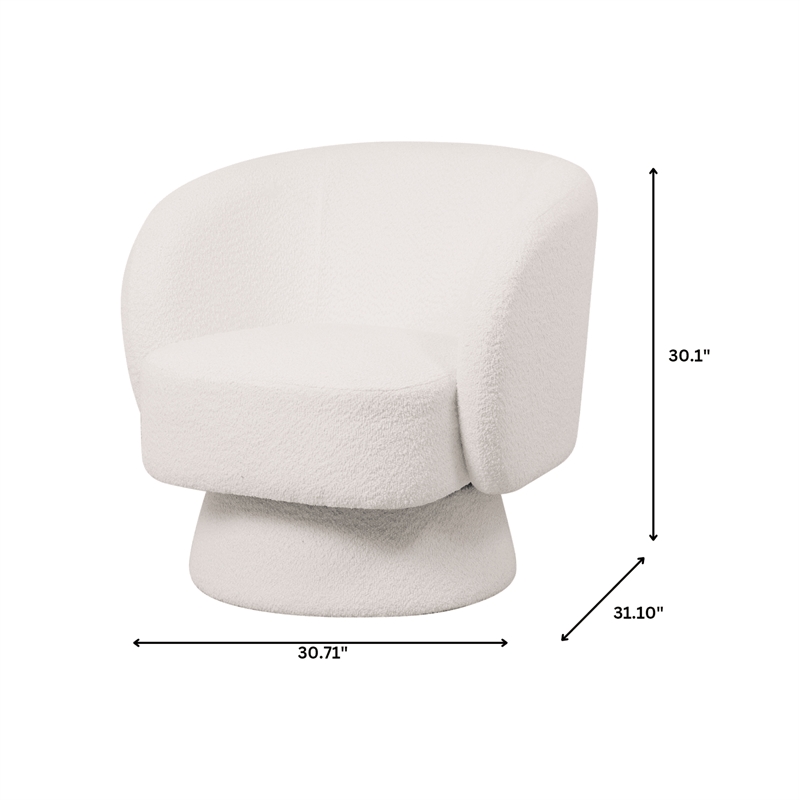 Accent Chair in Fabric Armchair with Removable Base and Swivel in White Boucle