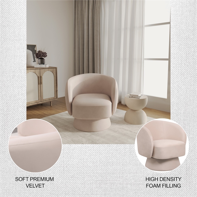 Accent Chair in Velvet Armchair with Removable Base and Swivel in Beige Velvet