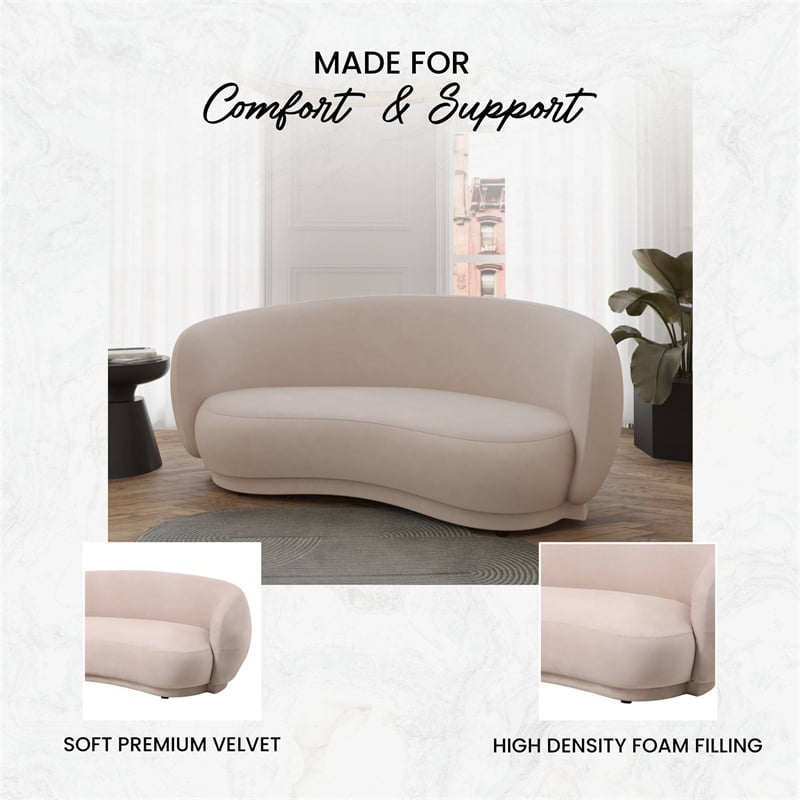 3-Seater Sofa Upholstered in Velvet With Foam-Filled Padded Seat in Beige