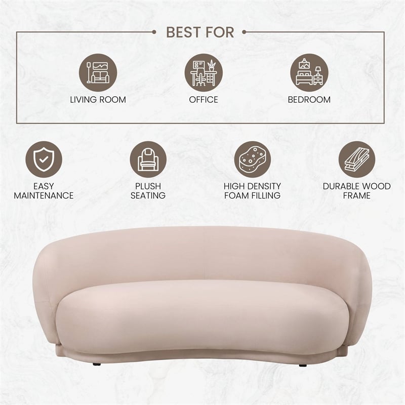 3-Seater Sofa Upholstered in Velvet With Foam-Filled Padded Seat in Beige
