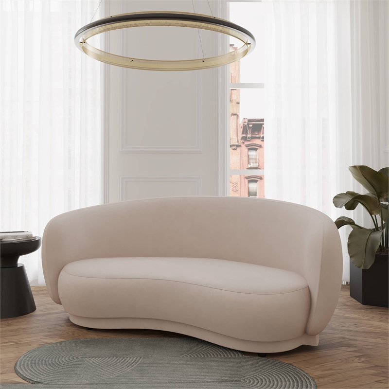 3-Seater Sofa Upholstered in Velvet With Foam-Filled Padded Seat in Beige
