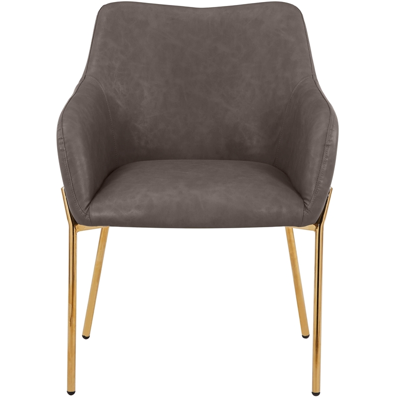 Upholstered Dining Chair in Fabric with Gold Chrome Iron in Charcoal
