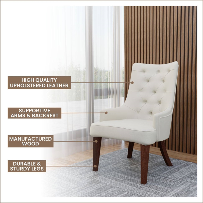 Velvet Dining Chair Diamond-Tufted Side Chair in Rubberwood in Beige