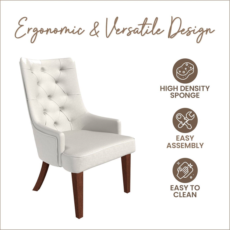 Velvet Dining Chair Diamond-Tufted Side Chair in Rubberwood in Beige