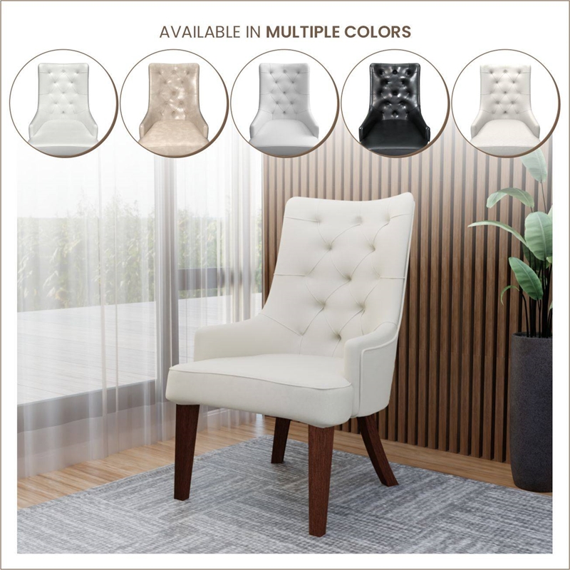 Velvet Dining Chair Diamond-Tufted Side Chair in Rubberwood in Beige