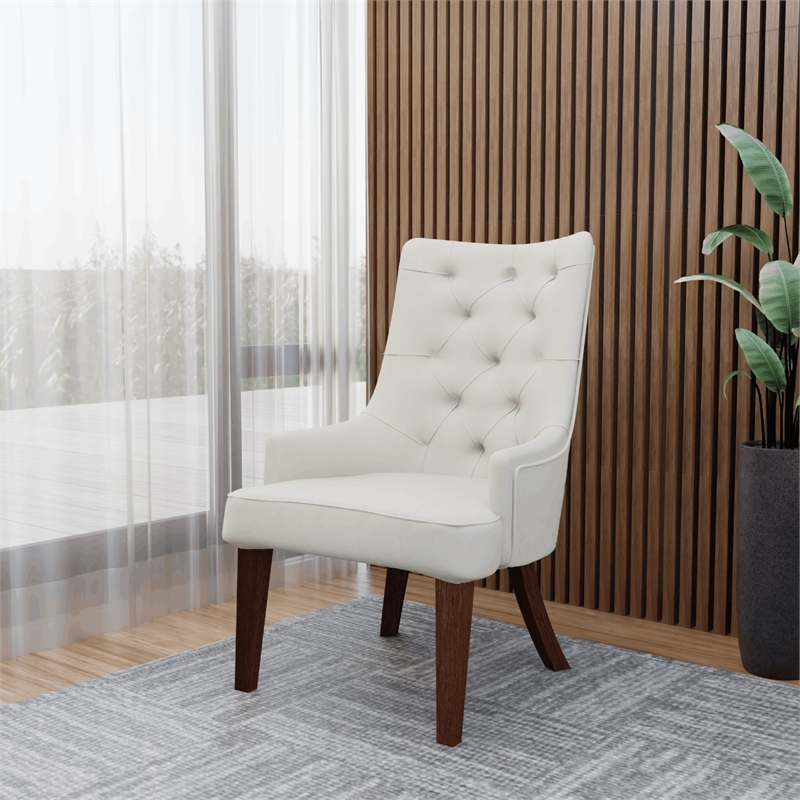 Velvet Dining Chair Diamond-Tufted Side Chair in Rubberwood in Beige