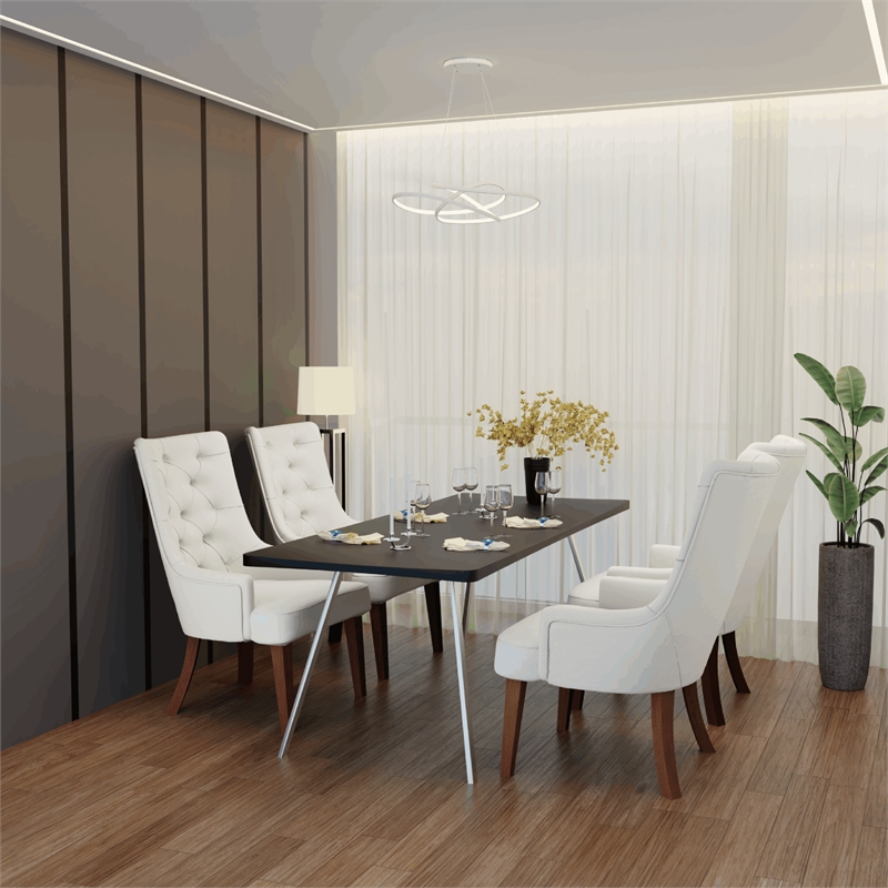 Velvet Dining Chair Diamond-Tufted Side Chair in Rubberwood in Beige