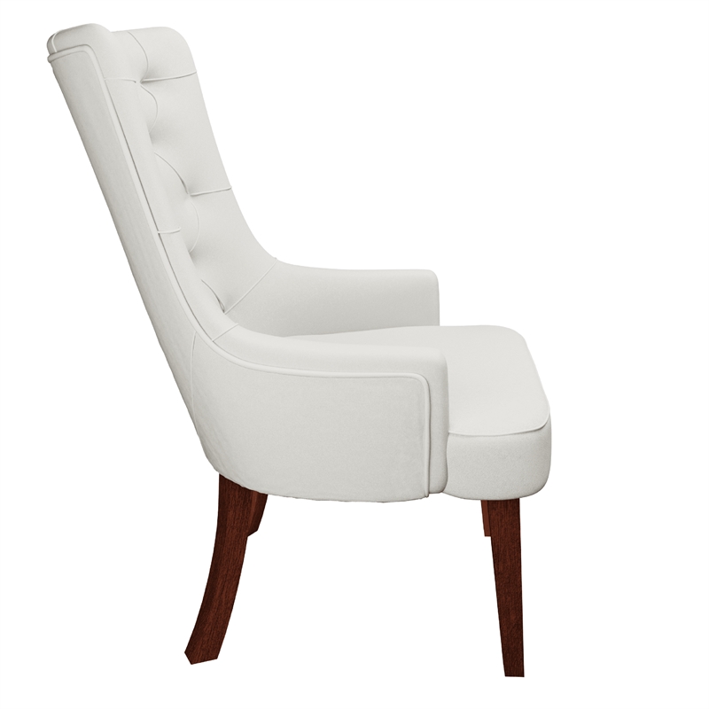 Velvet Dining Chair Diamond-Tufted Side Chair in Rubberwood in Beige