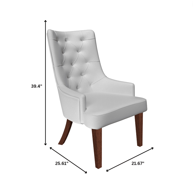 Leather Dining Chair Diamond-Tufted Side Chair in Rubberwood in Light Gray