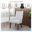 Leather Dining Chair Diamond-Tufted Side Chair in Rubberwood in Light Gray