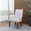 Leather Dining Chair Diamond-Tufted Side Chair in Rubberwood in Light Gray